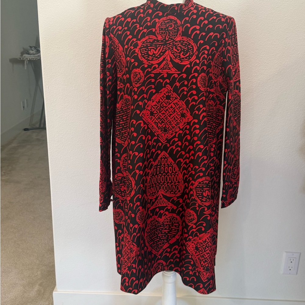 Dior Red and Black Long Sleeve Sheath Dress